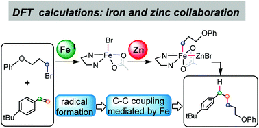 Graphical abstract: Iron- and zinc-mediated reductive coupling of styrenes and alkyl bromides: mechanistic investigation using DFT calculations