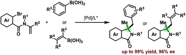 Graphical abstract: Asymmetric synthesis of 3-benzyl and allyl isoindolinones by Pd-catalyzed dicarbofunctionalization of 1,1-disubstituted enamides