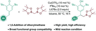 Graphical abstract: Copper-catalyzed 1,6-conjugate addition of para-quinone methides with diborylmethane