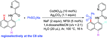 Graphical abstract: Cobalt-catalyzed C8–H sulfonylation of 1-naphthylamine derivatives with sodium sulfinates