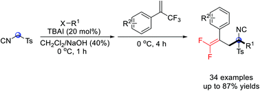 Graphical abstract: One pot synthesis of isocyano-containing, densely functionalised gem-difluoroalkenes from α-trifluoromethyl alkenes, alkyl halides and TosMIC