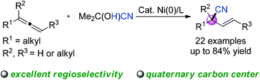 Graphical abstract: Nickel-catalyzed highly regioselective hydrocyanation of aliphatic allenes