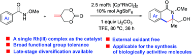 Graphical abstract: Rh(iii)-Catalyzed C–H allylation/annulative Markovnikov addition with 5-methylene-1,3-dioxan-2-one: formation of isoquinolinones containing a C3 quaternary centre