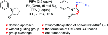 Graphical abstract: Rh-Catalyzed oxidation and trifluoroethoxylation of N-aryl-pyrrolidin-2-ones: a domino approach for the synthesis of N-aryl-5-(2,2,2-trifluoroethoxy)-1,5-dihydro-2H-pyrrol-2-ones