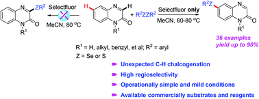 Graphical abstract: Site-specific C–H chalcogenation of quinoxalin-2(1H)-ones enabled by Selectfluor reagent