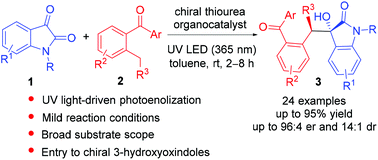 Graphical abstract: UV light-driven asymmetric vinylogous aldol reaction of isatins with 2-alkylbenzophenones and enantioselective synthesis of 3-hydroxyoxindoles