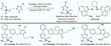 Graphical abstract: Regio- and enantioselective formation of tetrazole-bearing quaternary stereocenters via palladium-catalyzed allylic amination