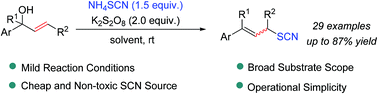 Graphical abstract: Oxidative thiocyanation of allylic alcohols: an easy access to allylic thiocyanates with K2S2O8 and NH4SCN