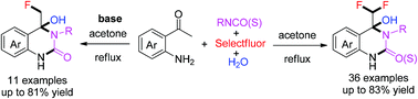 Graphical abstract: Selective electrophilic di- and monofluorinations for the synthesis of 4-difluoromethyl and 4-fluoromethyl quinazolin(thi)ones by a Selectfluor-triggered multi-component reaction
