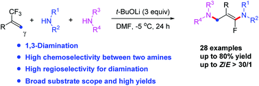 Graphical abstract: Bond energy enabled amine distinguishing strategy: chemo-, regioselective 1,3-diamination of (trifluoromethyl)alkenes with different amines by two C(sp3)–F bond cleavages