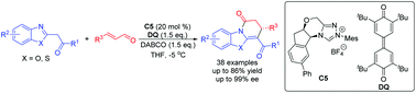 Graphical abstract: N-Heterocyclic carbene-catalyzed enantioselective dearomatizing annulation of benzoxazoles with enals