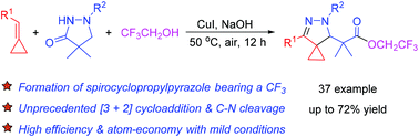Graphical abstract: Synthesis of spirocyclopropylpyrazole derivatives via the cascade reaction of alkylidenecyclopropanes with pyrazolidinones and trifluoroethanol