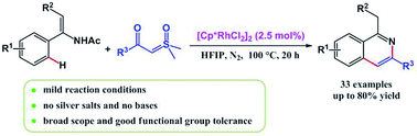 Graphical abstract: Rhodium(iii)-catalyzed annulation of enamides with sulfoxonium ylides toward isoquinolines