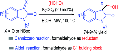 Graphical abstract: Access to 3,3-disubstituted oxindoles via microwave-assisted Cannizzaro and aldol reactions of formaldehyde with isatins and their imines