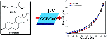 Graphical abstract: An enzyme free simultaneous detection of γ-amino-butyric acid and testosterone based on copper oxide nanoparticles