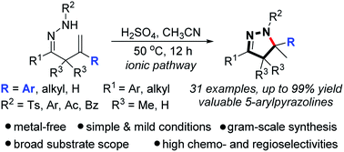 Graphical abstract: Brønsted acid-promoted hydroamination of unsaturated hydrazones: access to biologically important 5-arylpyrazolines
