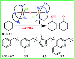 Graphical abstract: μ-Oxo-bridged diiron(iii) complexes of tripodal 4N ligands as catalysts for alkane hydroxylation reaction using m-CPBA as an oxidant: substrate vs. self hydroxylation