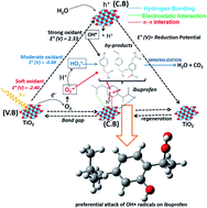 Graphical abstract: Photocatalytic degradation of ibuprofen using titanium oxide: insights into the mechanism and preferential attack of radicals