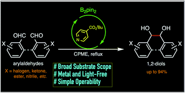 Graphical abstract: Metal-free thermal organocatalytic pinacol coupling of arylaldehydes using an isonicotinate catalyst with bis(pinacolato)diboron