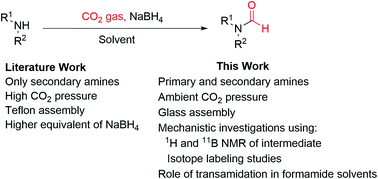 Graphical abstract: Catalyst free N-formylation of aromatic and aliphatic amines exploiting reductive formylation of CO2 using NaBH4