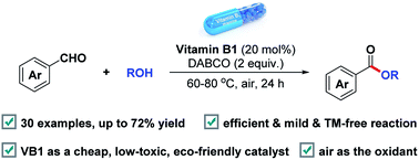 Graphical abstract: Vitamin B1-catalyzed aerobic oxidative esterification of aromatic aldehydes with alcohols