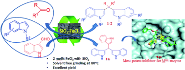 Graphical abstract: Bis-indolylation of aldehydes and ketones using silica-supported FeCl3: molecular docking studies of bisindoles by targeting SARS-CoV-2 main protease binding sites