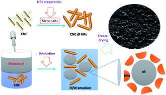Graphical abstract: Formulation of re-dispersible dry o/w emulsions using cellulose nanocrystals decorated with metal/metal oxide nanoparticles
