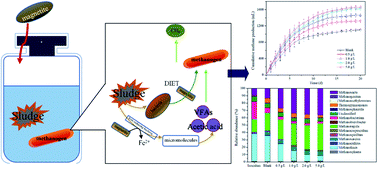 Graphical abstract: Performance and mechanism of conductive magnetite particle-enhanced excess sludge anaerobic digestion for biogas recovery