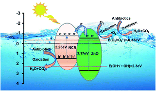 Graphical abstract: 2D–2D ZnO/N doped g-C3N4 composite photocatalyst for antibiotics degradation under visible light
