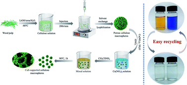 Graphical abstract: In situ growth of CuS NPs on 3D porous cellulose macrospheres as recyclable biocatalysts for organic dye degradation