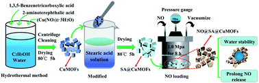 Graphical abstract: Stearic acid modified nano CuMOFs used as a nitric oxide carrier for prolonged nitric oxide release