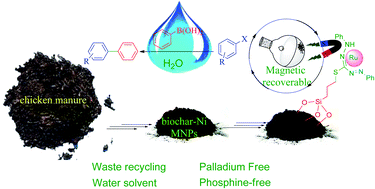 Graphical abstract: Stabilization of ruthenium on biochar-nickel magnetic nanoparticles as a heterogeneous, practical, selective, and reusable nanocatalyst for the Suzuki C–C coupling reaction in water