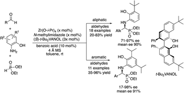 Graphical abstract: Zirconium-catalyzed asymmetric Kabachnik–Fields reactions of aromatic and aliphatic aldehydes