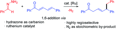 Graphical abstract: Ruthenium(ii)-catalyzed regioselective 1,6-conjugate addition of umpolung aldehydes as carbanion equivalents