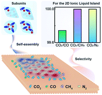 Graphical abstract: Topological engineering of two-dimensional ionic liquid islands for high structural stability and CO2 adsorption selectivity