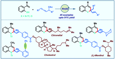 Graphical abstract: Rh(iii)-Catalyzed [5 + 1] annulation of 2-alkenylanilides and 2-alkenylphenols with allenyl acetates