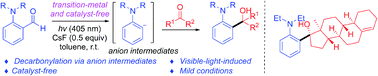 Graphical abstract: Visible-light-induced transition metal and photosensitizer free decarbonylative addition of amino-arylaldehydes to ketones