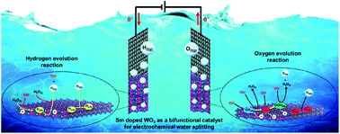 Graphical abstract: Sm3+ rare-earth doping in non-noble metal oxide –WO3 grown on carbon cloth fibre as a bifunctional electrocatalyst for high-performance water electrolysis