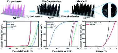 Graphical abstract: Binder free construction of hollow hierarchical Mn–Co–P nanoarrays on nickel foam as an efficient bifunctional electrocatalyst for overall water splitting