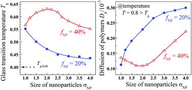 Graphical abstract: A simulation study on the effect of nanoparticle size on the glass transition temperature of polymer nanocomposites