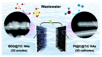 Graphical abstract: Three-dimensional construction of electrode materials using TiC nanoarray substrates for highly efficient electrogeneration of sulfate radicals and molecular hydrogen in a single electrolysis cell