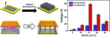 Graphical abstract: An approach combining additive manufacturing and dielectrophoresis for 3D-structured flexible lead-free piezoelectric composites for electromechanical energy conversion