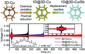 Graphical abstract: Lithiophilic Sb surface modified Cu nanowires grown on Cu foam: a synergistic 1D@3D hierarchical structure for stable lithium metal anodes