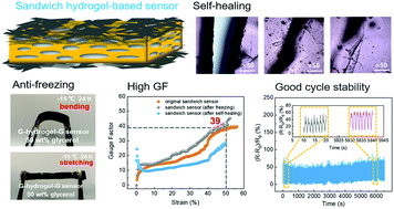 Graphical abstract: Self-healing and anti-freezing graphene–hydrogel–graphene sandwich strain sensor with ultrahigh sensitivity