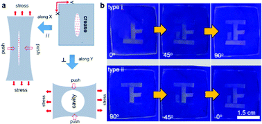 Graphical abstract: Anisotropic mechano-adaptive cavitation in elastomers for unclonable covert–overt anti-counterfeiting