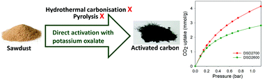 Graphical abstract: Direct and mild non-hydroxide activation of biomass to carbons with enhanced CO2 storage capacity