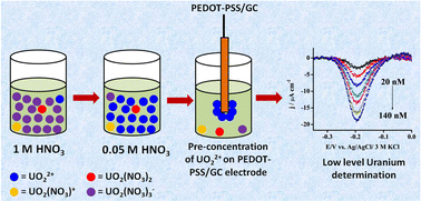 Graphical abstract: Nitric acid concentration strongly influences low level uranium determination on PEDOT-PSS coated glassy carbon electrodes