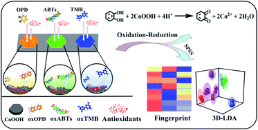 Graphical abstract: Colorimetric sensor array based on CoOOH nanoflakes for rapid discrimination of antioxidants in food