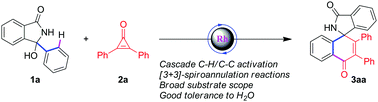 Graphical abstract: Rh(iii)-Catalyzed spiroannulation of ketimines with cyclopropenones via sequential C–H/C–C bond activation