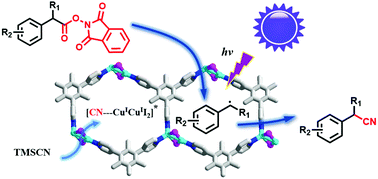 Graphical abstract: Binuclear copper iodine cluster-based coordination sheets as photocatalysts for decarboxylative cyanation